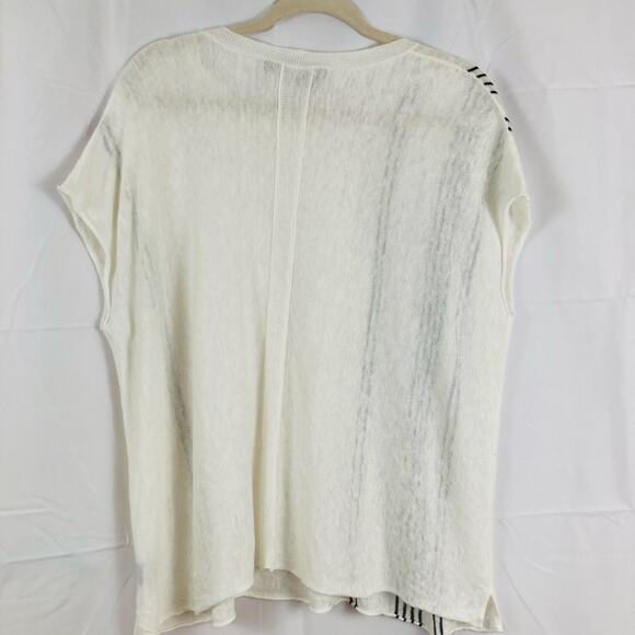 360Sweater Womens XS White 100% Linen Oversized Cap Sleeve Sweater Beachy Luxury - Picture 2 of 11